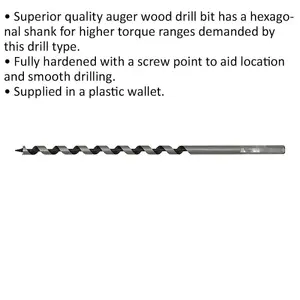 Premium 8 x 235mm Hardened Auger Wood Drill Bit with Hexagonal Shank for Woodwork