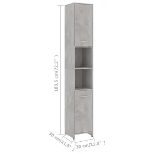 Berkfield Bathroom Cabinet Concrete Grey 30x30x183.5 cm Engineered Wood