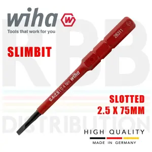 Wiha Slimbit Screwdriver Slotted 2.5mm Head 75mm 1000v VDE Electrician 34578