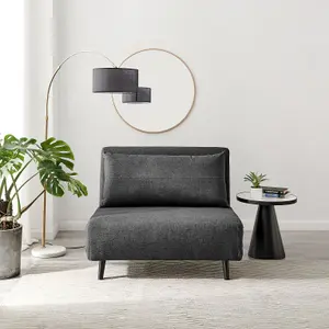 Furniturebox UK Armchair Sofa Bed - 'Bobby' Dark Grey Fabric Armchair Unfolds Into Single - Fold Out Guest Bed