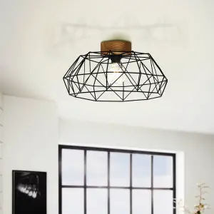 EGLO Padstow Black and Natural Metal/Wood Ceiling Light (D) 45.5cm