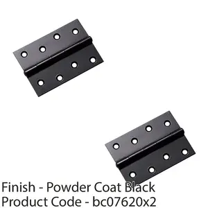 2 PACK - Pair 75mm x 50mm Fixed Pin Door Hinge - Powder Coated Black Interior