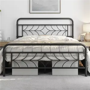 Yaheetech Black 4ft6 Double Metal Bed Frame with Sparkling Star Design Headboard and Footboard