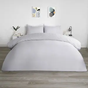 Filled Pinsonic Geo Panel Duvet Cover Bedding Set, Silver - Double