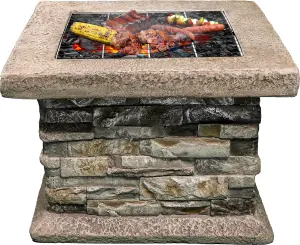 Homeology Fireology VIETRI Majestic Garden Fire Pit Brazier and Barbecue with Eco-Stone Finish