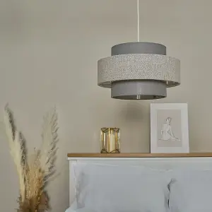 ValueLights Weaver Cylinder Ceiling Pendant Light Shade In Dark Grey and Light Grey Herringbone Finish