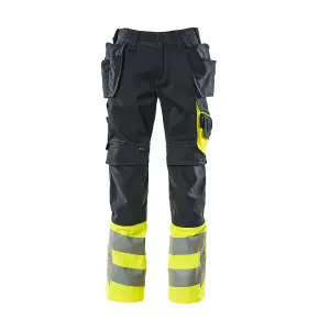 Mascot Safe Supreme Trousers with Holster Pockets (Dark Navy/Hi-Vis Yellow)  (40.5) (Leg Length - Short)