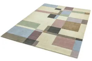 Beige Luxurious Modern Wool Geometric Handmade Rug For Living Room Bedroom & Dining Room-200cm X 290cm