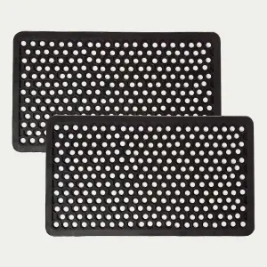 Homescapes Set of 2 Honeycomb Black Rubber Door Mats 75 x 45 cm