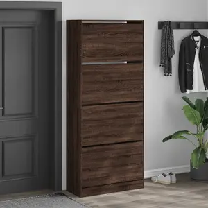 Berkfield Shoe Cabinet with 4 Flip-Drawers Brown Oak 80x34x187.5 cm