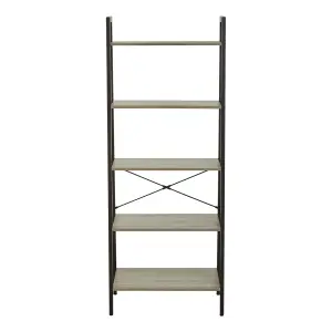 Interiors By Premier Five Tier Grey Oak Veneer Ladder Shelf Unit, Functional Industrial Narrow Shelf, Stylish Tall Cupboard