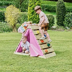 Rebo Mini Wooden Climbing Pyramid Adventure Playset and Slide - Pink