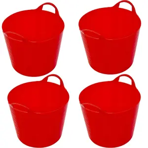 5x 40 Litre Strong Robust Red Coloured Flexible Tubs For Multi Purpose Storage Use