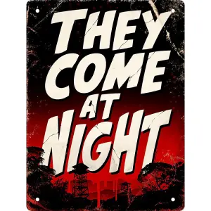 Grindstore They Come At Night Tin Horror Plaque Black/White/Red (20cm x 15cm)