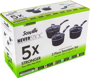 Scoville Neverstick Non-Stick Aluminium 3 Piece Saucepan Set, Black