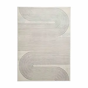 Grey Ivory Abstract Striped Modern Easy to clean Rug for Dining Room-120cm X 170cm