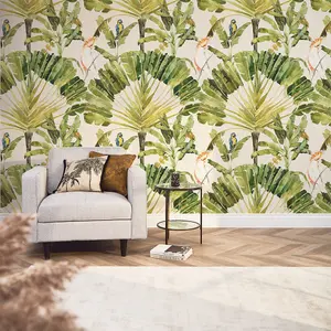 Parrot Paradise Mural Cream (300cm x 240cm)