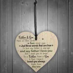 Red Ocean Father And Son Hanging Wooden Heart Plaque Sign FATHERS DAY Gift For Him Son Thank You