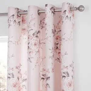 Catherine Lansfield Canterbury Floral 66x72 Inch Eyelet Curtains Two Panels Blush Pink