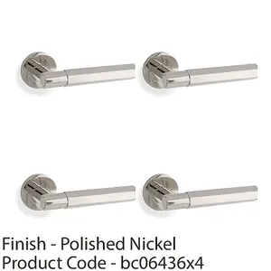 4 PACK - SOLID BRASS Hex Door Handle Set - Polished Nickel Industrial Lever Round Rose