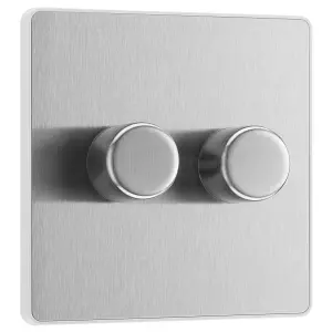 BG Evolve 200W Double Dimmer Switch, 2 Way, Screwless, Brushed Steel