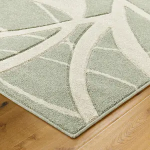 Modern Easy to Clean Optical 3D Green Abstract Rug for Dining Room-80cm X 150cm