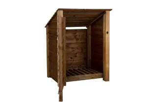 Wooden log store (roof sloping back) with door W-99cm, H-126cm, D-88cm - brown finish