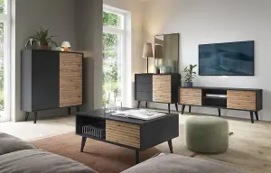 Elegant Willow TV Cabinet H560mm W1540mm D390mm in Oak Artisan & Black - Stylish Entertainment Centre