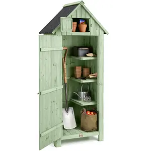 Slim Wooden Outdoor Storage Shed - Sage Green