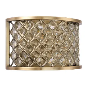 Anson Lighting Stockton 2lt Wall light finished in Antique brass plate and clear crystal