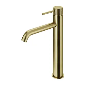 GoodHome Owens XL Satin Brass effect Round Basin Mono mixer Tap