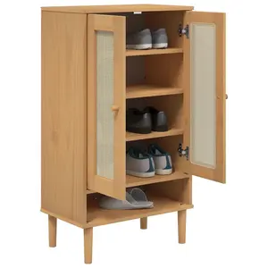 Berkfield Shoe Cabinet SENJA Rattan Look Brown 59.5x35x107 cm Solid Wood