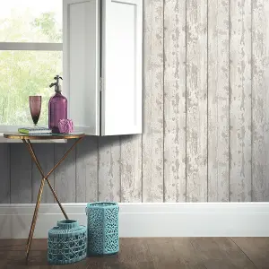 Arthouse White Washed Wood Wallpaper