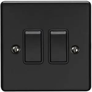 2 Gang Double Light Switch MATT BLACK 2 Way 10A Black Trim & Metal Rocker