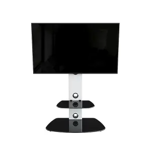 AVF Lucerne 70cm Curved Pedestal TV Stand, for TVs 32-65" - Satin White and Black Glass