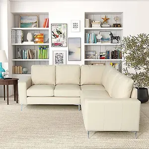 Baltic Faux Leather Corner Sofa In Ivory