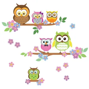 Walplus Owl Flower Tree Kids Sticker PVC Multicoloured