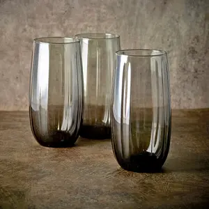 Queensway Home & Dining 500ml 6 Pcs Linka Dark Grey Coloured Glassware Cup Tall Short Cocktail Tumblers Sets