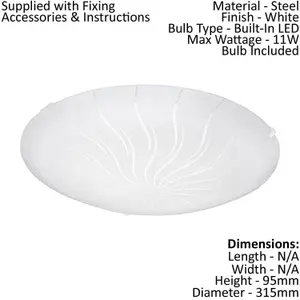 Wall Flush Ceiling Light White Shade Granille White Clear Glass Bulb LED 11W Inc