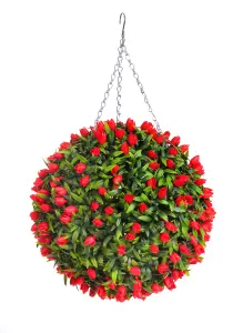 Best Artificial 38cm Red Lush Tulip Hanging Basket Flower Topiary Ball - Suitable for Outdoor Use - Weather & Fade Resistant