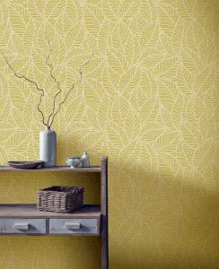 Arthouse Leaf Lines Ochre Wallpaper