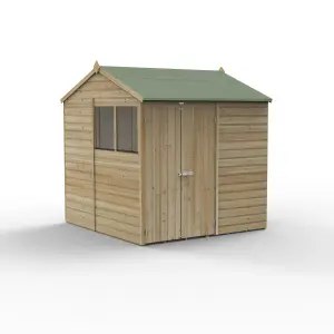 Forest Garden Beckwood Shiplap 7x7 ft Reverse apex Natural timber Wooden Pressure treated 2 door Shed with floor & 2 windows - Assembly service included