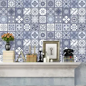 Walplus Lisbon Blue Tile Stickers Tiles Backsplash for Kitchen,Room PVC