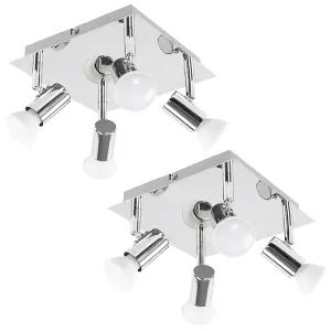 ValueLights Pair Of Modern Square Chrome 4 Way GU10 Ceiling Spotlights