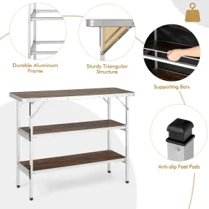 Costway Folding Camping Table Aluminum Portable Picnic Table 2-Tier Open Shelves W/ Bag