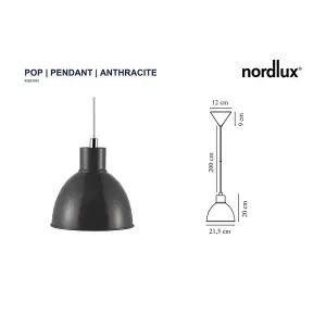 Nordlux Pop Indoor Living Dining Pendant Ceiling Light in Anthracite (Diam) 21.5cm