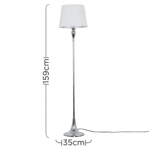 ValueLights Faulkner Modern Polished Chrome Spindle Design Floor Lamp with White Tapered Shade