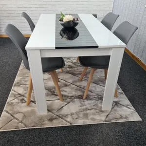 Kitchen Dining Table With 4 Chairs, White Black Table(140X80X75cm) and 4 Dark Grey Tulip Chairs, Kitchen Furniture