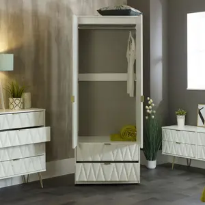 Diamond Ready assembled Modern Matt white 2 Drawer Tall Double Wardrobe (H)1970mm (W)740mm (D)530mm