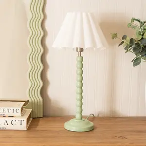 ValueLights Bobbins Sage Green Table Lamp with White Scallop Tapered Lamp Shade and LED Bulb